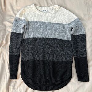 Pink Clover Striped Crewneck Sweater in White, Gray & Black